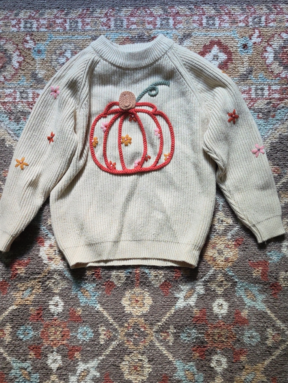 Marie Nicole 2xl 6yrs Girls Cream Knit Sweater with Embroidered Pumpkin